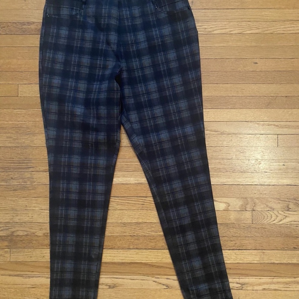 Philosophy Skinny Plaid Pants Size L Pull On Grey Brown Blue